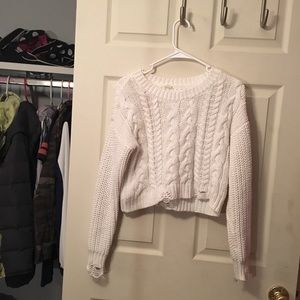 white cable knit sweater